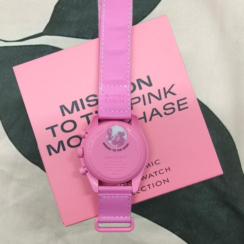 NWT Swatch Omega Pink Moonphase Watch - Full Set w/ Box & Papers - Picture 5 of 5